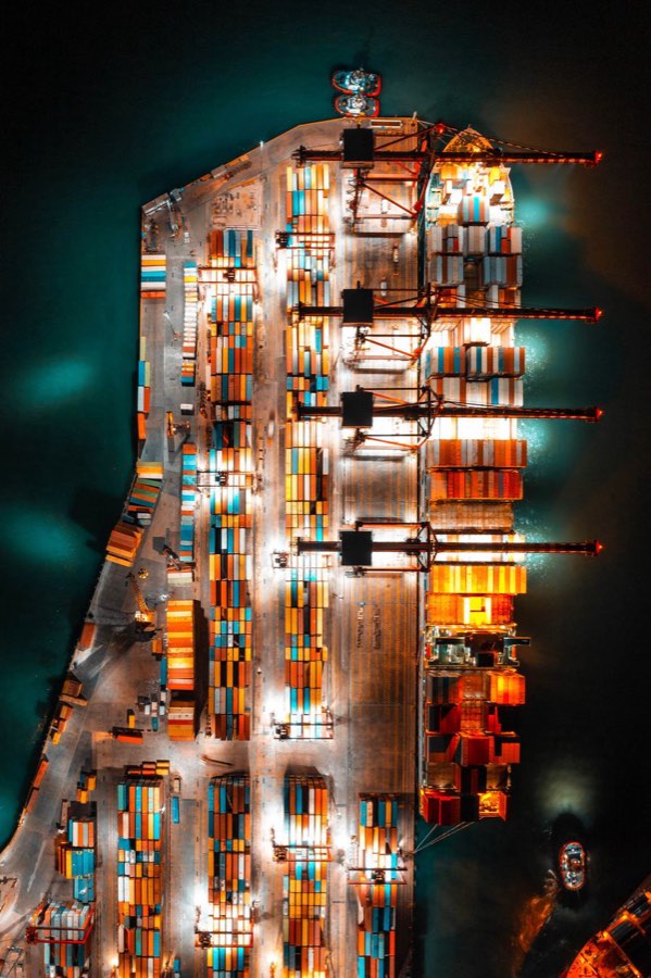 Aerial view of a global trade port